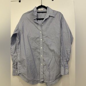 Babaton blue and white striped button up shirt